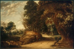 Metsäinen maisema lepäävien retkeilijöiden kanssa tekijältä Abraham van den Rande