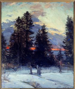 Auringonlasku talvimaisemassa. Abram Arkhipovin (1862 - 1930) maalaus Ec. Rus.
