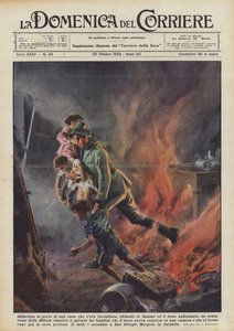 Kaputti alas illalla palaneen talon oven, taisteli liekkejä ja tukahduttaen savua? tekijältä Achille Beltrame