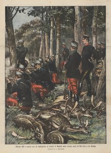 Alfonso XIII metsästämässä Madridin sotilaiden pataljoonan kanssa Rio Frion kuninkaallisessa metsässä La Granjassa