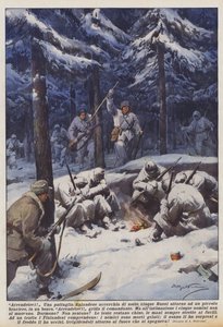 Antaudu! Suomalainen partio piirittää viisi venäläistä yöllä metsässä olevan pienen partiisin ympärillä