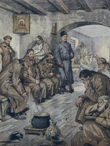 BELTRAME, Akhilleus (1871-1945). Venäläiset vangit nälkälakossa tuberkuloositovereidensa vapauden puolesta. Kuvitus: A. Beltrame, La Domenica of Corriere, 19. kesäkuuta tekijältä Achille Beltrame