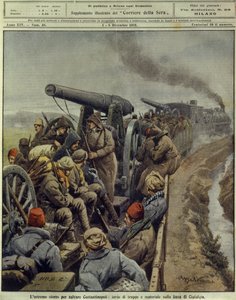 Balkanin sodat (1912-1913), viimeinen yritys pelastaa Konstantinopolin joukkojen ja tavaroiden lähettäminen Ciafaldan linjalle, 1. joulukuuta tekijältä Achille Beltrame