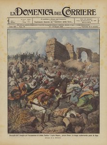 Taistelu 2. toukokuuta Lebdan, muinaisen Leptis Magnan, miehittämisestä lähellä Homsia? tekijältä Achille Beltrame