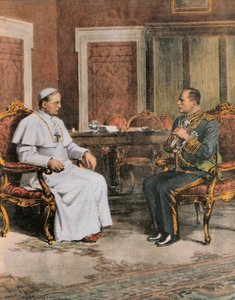 Benito Mussolini tapaamassa paavi Pius XI:n 11. helmikuuta tekijältä Achille Beltrame