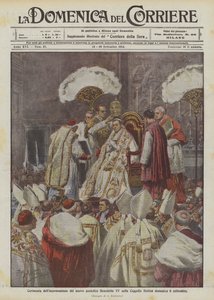 Uuden paavi Benedictus XV:n kruunajaiset Sikstuksen kappelissa sunnuntaina 6. syyskuuta