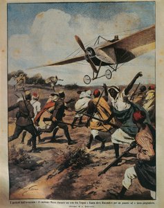 Achille Beltramen (1871-1945) kansikuva kapteeni Moizosta, joka yrittää laskua Afrikan kampanjan aikana, La Domenica del Corrieresta, 22. syyskuuta 1912 tekijältä Achille Beltrame