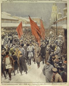 Kansikuva sadasta tuhannesta työläisestä marssimassa vuoden 1905 verisen sunnuntain muistoksi; Pietari, Venäjä tekijältä Achille Beltrame