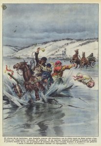 Kastetilaisuudesta palaamassa romanialainen perhe, joka matkustaa kelkalla jäätyneen joen yli?