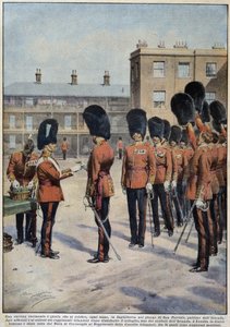 Apilan jakelu Saint Patrickille (Irlannin suojelija) irlantilaisten rykmenttien toimesta, Englanti - piirros A. Beltrame, "La Domenica del Corriere" tekijältä Achille Beltrame