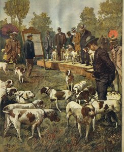 Koiranäyttely ja metsästyskoirien kenttäkokeet San Sirossa (Milano), kirjoittanut Achille Beltrame (1871-1945), La Domenica del Corrieresta, 2. heinäkuuta 1899 tekijältä Achille Beltrame