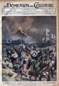 El Salvadorin väestön pakomatka maanjäristyksen ja Santa Rita -tulivuoren purkausten jälkeen. Kuva Achille Beltramesta elokuvassa "" La domenica del corriere"" 1.3.1937. tekijältä Achille Beltrame