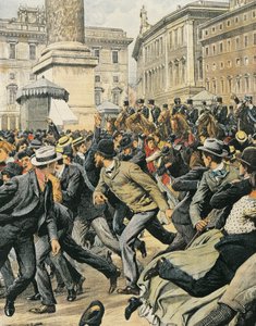 Yleislakko Roomassa, kirjoittanut Achille Beltrame, kuvitus, kuvittaja Achille Beltrame (1871-1945), La Domenica del Corriere tekijältä Achille Beltrame