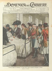 Italian hallitsijat Montenegrossa, kuningatar Helena vierailee sairaiden luona Cettignen sairaalassa