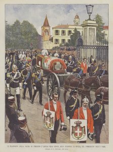 Umberto I°:n ruumiin kuljetus Royal Villasta Monzan asemalle iltapäivällä 8 Corr.
