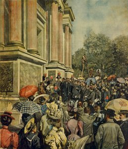 Ensimmäisen kansainvälisen taidenäyttelyn avajaiset Venetsiassa, Achille Beltrame (1871-1945), La Domenica del Corriere, 30. huhtikuuta 1899 tekijältä Achille Beltrame