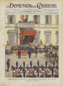 21. lainsäätäjän virkaanastujaiset, kuninkaallinen kulkue saapuu Palazzo Madamalle Roomaan 16. Corr.