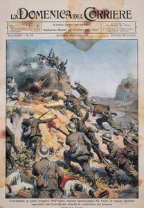 Italialaiset joukot etenevät Etiopian maaperällä, kuva La Domenica del Corrieresta, 20. lokakuuta tekijältä Achille Beltrame