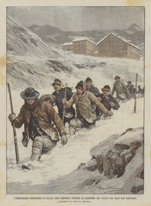Väliaikainen muutto Italiaan, karavaani toimii Gran San Bernardon solan risteyksessä