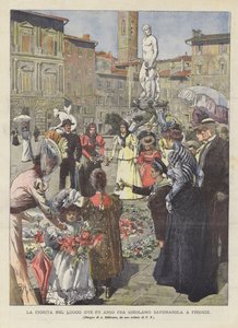 La Fiorita paikassa, jossa Fra Girolamo Savonarola poltettiin Firenzessä tekijältä Achille Beltrame