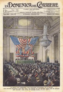 Historiallinen kohtaus Washingtonin aseistariisuntakonferenssin avauksesta