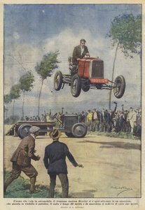 Mies lentävä autossa