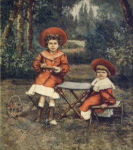 Prinsessat Jolanda ja Mafalda, kuninkaan tyttäret, Quirinalen puutarhoissa, kirjoittanut Achille Beltrame (1871-1945), La Domenica del Corrieresta tekijältä Achille Beltrame