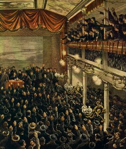 Junalakko Milanossa, kirjoittanut Achille Beltrame, kuvitus, kuvittaja Achille Beltrame (1871-1945), La Domenica del Corrieresta, 30. huhtikuuta 1905 tekijältä Achille Beltrame