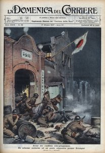 Toinen Kiinan ja Japanin sota (1937-1945): yhteenotot lähellä Shanghaita. Achille Beltramen kuvitus teoksesta "La domenica del corriere" 17.10.1937. tekijältä Achille Beltrame