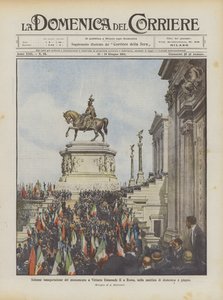 Vittorio Emanuele II:n muistomerkin juhlallinen vihkiminen Roomassa sunnuntaiaamuna 4. kesäkuuta