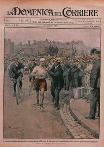 Vuoden 1908 olympialaiset, "La Domenica del Corrieren" etukansi 1908 (värilitho) tekijältä Achille Beltrame