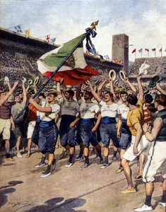 Vuoden 1912 Tukholman olympialaiset: voittaja italialainen voimistelujoukkue. Sairas d