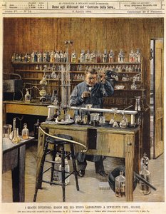 Amerikkalainen keksijä Thomas Ava Edison (1847-1931) uudessa laboratoriossaan Lewellein Parkissa, kuvitus Achille Beltrame (1871-1945), La Domenica del Corriere tekijältä Achille Beltrame