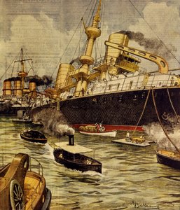 Andrea Doria -taistelulaiva ajautui karille lähellä Gallipolia, Achille Beltrame (1871-1945) La Domenica del Corrieresta tekijältä Achille Beltrame