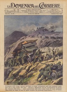 Italian joukkojen eteneminen Epirukselle tapahtuu rohkeasti vuoristoisilla alueilla, vaikka teitä ei olisikaan (väri litho) tekijältä Achille Beltrame