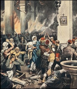 Armenialaisten joukkomurhat Turkissa Adanassa vuonna 1909, Achilles Beltramen (1871-1945) kuvitus "La Domenica del Corriere" toukokuussa 1909 tekijältä Achille Beltrame