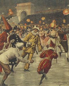 Tyypilliset pukujuhlat jäällä Arenissa Milanossa, Achille Beltrame, kuvitus, kuvittaja Achille Beltrame (1871-1945), La Domenica del Corrieresta tekijältä Achille Beltrame