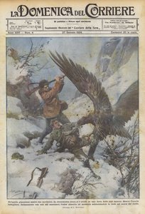 Jättikotka kahta metsästäjää vastaan tekijältä Achille Beltrame
