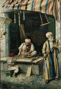 Arabipuusepät, n. 1875 (akvarelli paperille) tekijältä Achille Buzzi