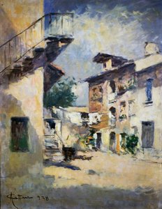 Achille Cattaneon (1872-1931) maalaismainen sisäpiha. Italia, 1900-luku. tekijältä Achille Cattaneo
