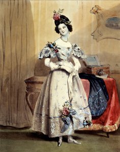 Kello yksitoista illalla nuori tyttö iltavessassa (akvarelli) 1800-luku tekijältä Achille Devéria