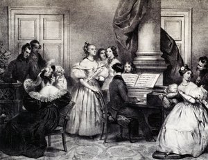Perhekonsertti pianon kanssa, Achille Deveria (1800-1857), kaiverrus, Ranska