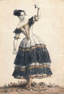 Fanny Elssler Florindana tanssissa La Cachucha -baletti Le Diable lame, 1836 tekijältä Achille Devéria