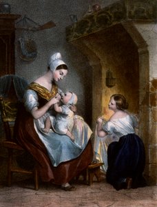 Enfermeira amamentando um bebê. Litografia, c.1850 finlandesa