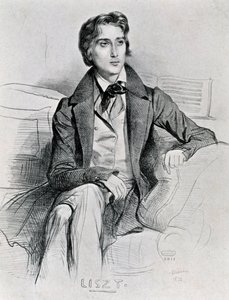 Unkarilaisen säveltäjän ja pianisti Franz Lisztin muotokuva (Doborjan tekijältä Achille Devéria