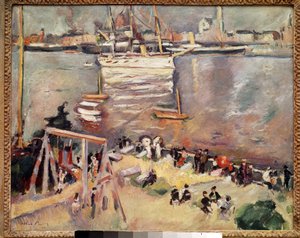 Corvetten sisääntulo Antwerpenin satamassa Othon Frieszin (1879-1949) maalaus 1906 Yksityinen kokoelma