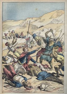 Moresin markiisi (Antoine-Amedee-Marie-Vincent) Manca de Vallombrosan (1858-1896) ja hänen toveriensa kuolema El-Ouatia (El Ouatia) lähellä Tunisiassa vuonna 1896 - Achille Lemotin kuva "" Le-Pelerinissä" kesäkuuta 1896