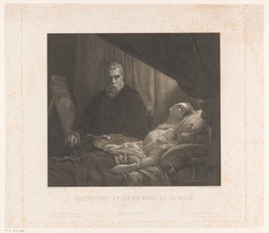 Il Tintoretto esittää tytärtään kuolinvuoteella Le Tintoret au lit de mort de sa fille (otsikko esineessä)