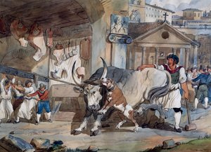 Teurastaja, Achille Pinelli (1809-1841), akvarellipiirros, Italia