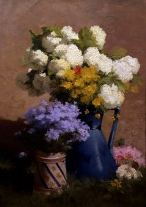 Kesäkukkia ja hortensioita. Achille Theodore Cesbronin (1849-1913) maalaus Yksityiskokoelma. tekijältä Achille Theodore Cesbron